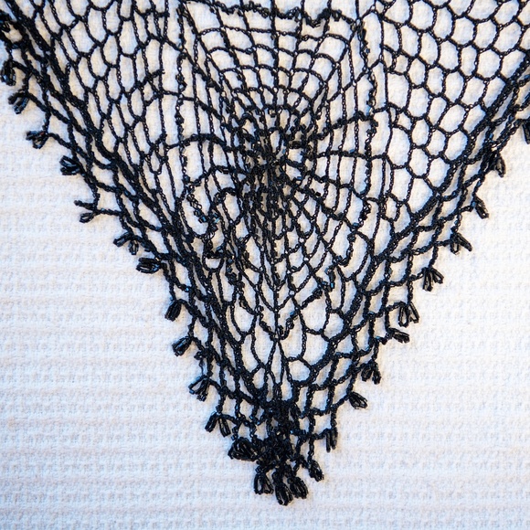 Vintage Spider Web Beaded Shawl/ Veil - Picture 8 of 10